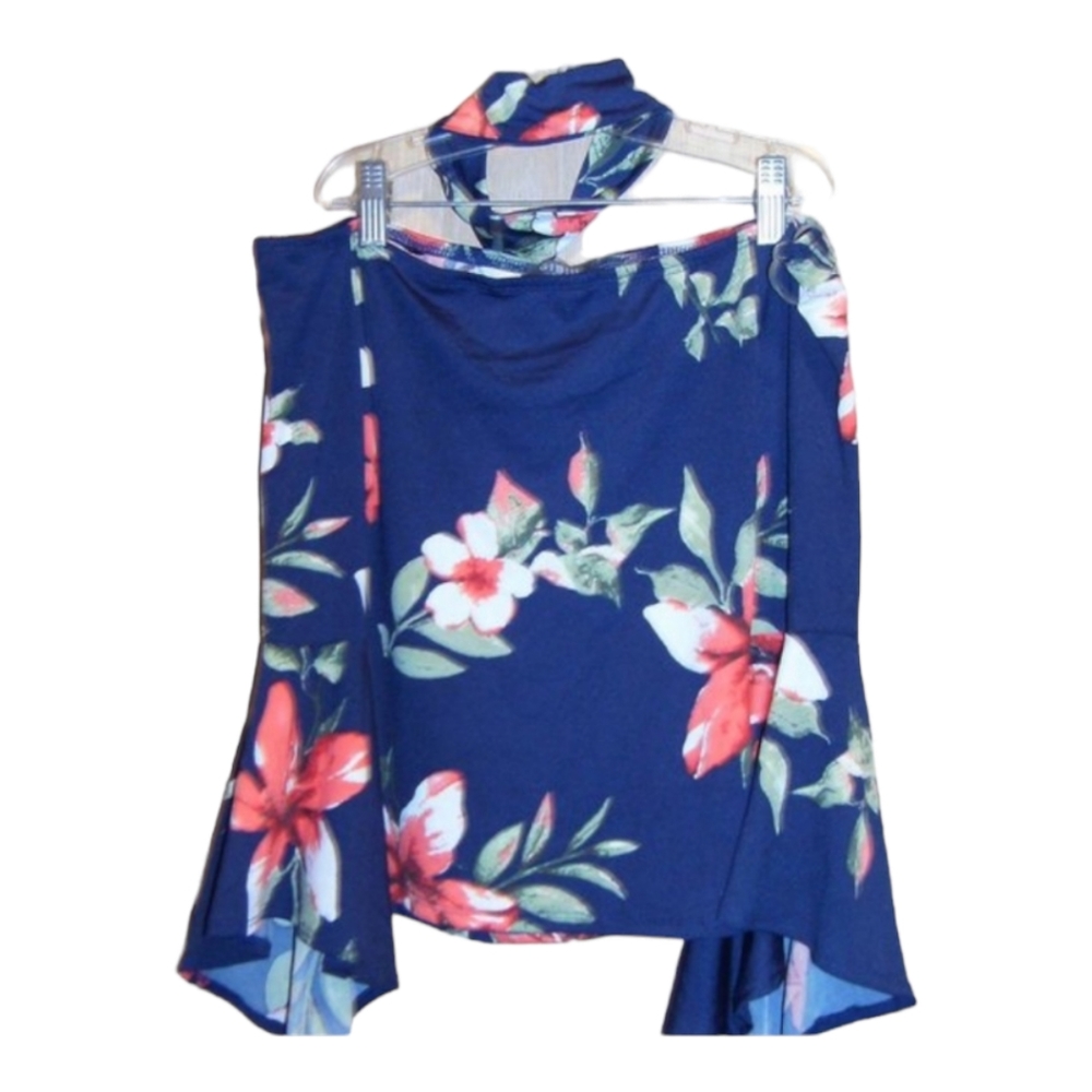 Gibiu USA Blue Floral Crop Top with Neck Choker Size Medium